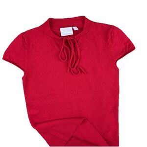 Ett:twa Anthropologie Sweater Top Womens XS Red Merino Wool Cap Sleeve Knit Top‎